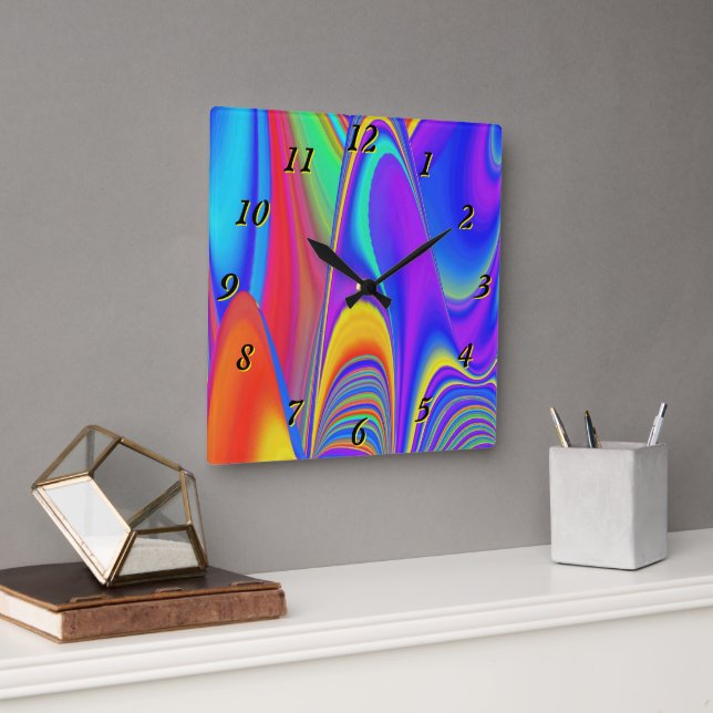 Summerkänsla, Abstrakt 3D Rainbowart Fyrkantig Klocka (Kontor)