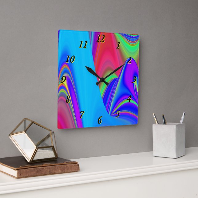 Summerkänsla, Abstrakt 3D Rainbowart Fyrkantig Klocka (Kontor)