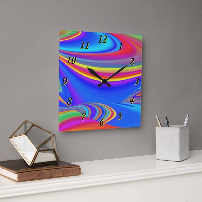Summerkänsla, Abstrakt 3D Rainbowart Fyrkantig Klocka (Kontor)