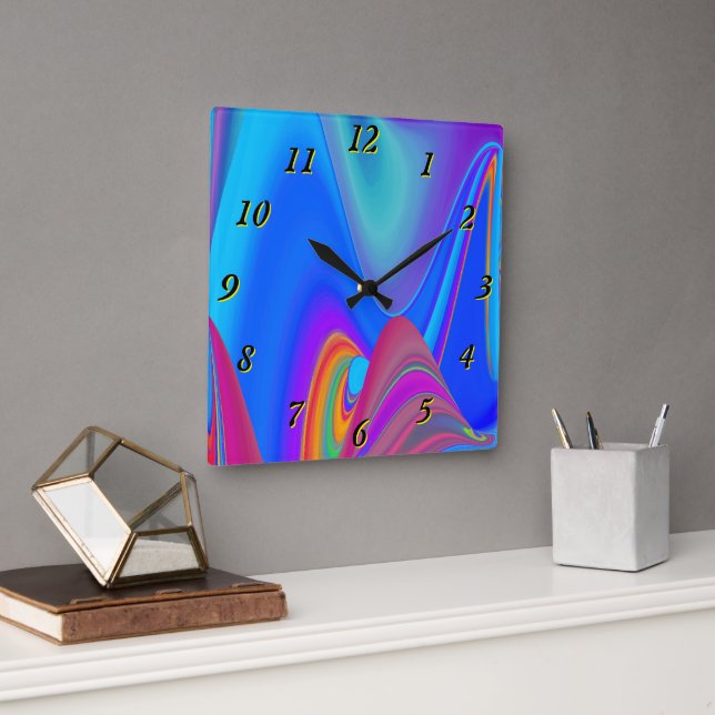 Summerkänsla, Abstrakt 3D Rainbowart Fyrkantig Klocka (Kontor)