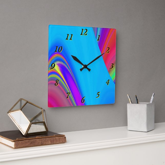 Summerkänsla, Abstrakt 3D Rainbowart Fyrkantig Klocka (Kontor)