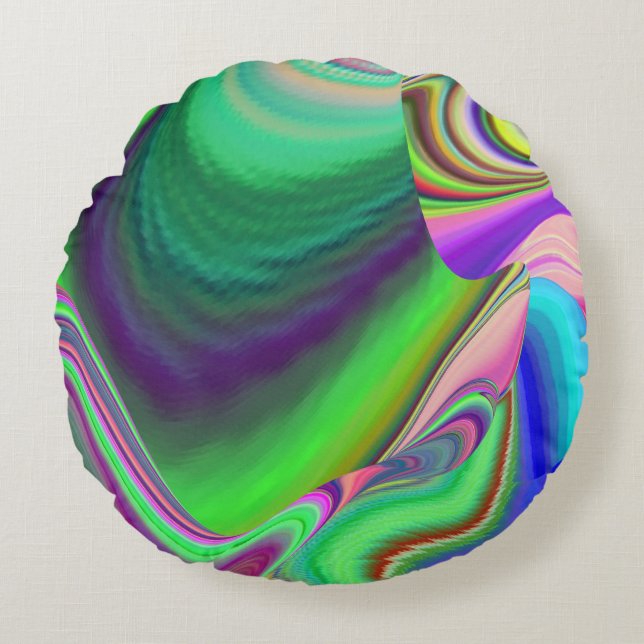 Summerkänsla, Abstrakt 3D Rainbowart Rund Kudde (Framsidan)