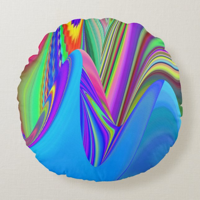 Summerkänsla, Abstrakt 3D Rainbowart Rund Kudde (Framsidan)