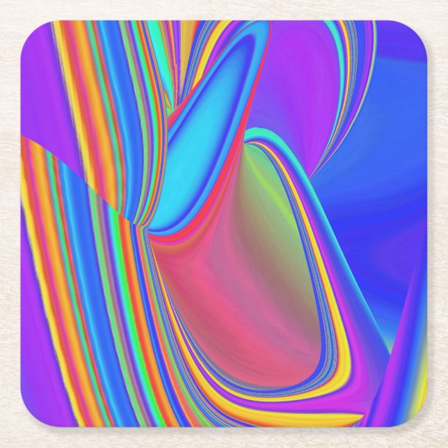 Summerkänsla, Abstrakt 3D Rainbowart Underlägg Papper Kvadrat (Framsidan)