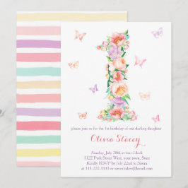 Summertime 1st Birthday med Pastel Butterflies Inbjudningar