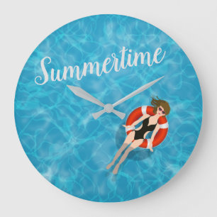 Summertime bassäng girl Large Clock Stor Klocka