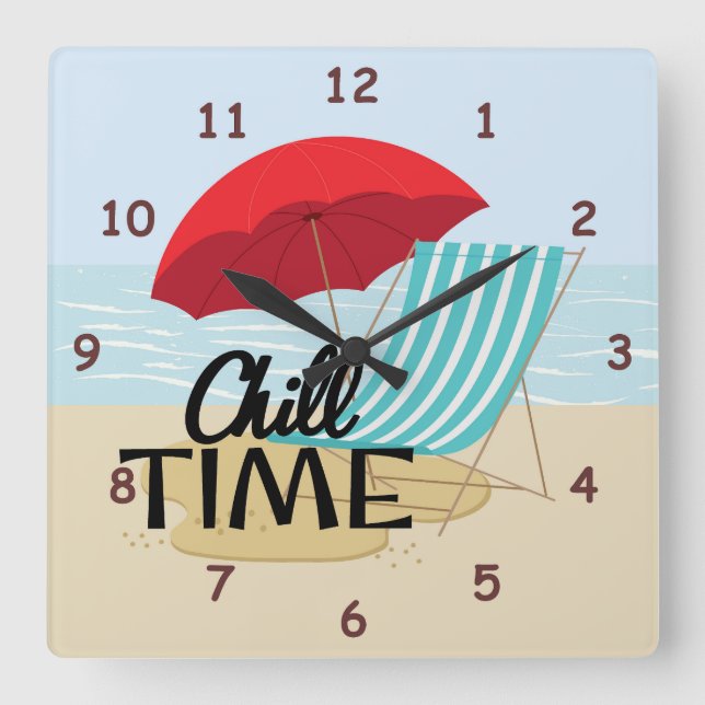 Summertime Chill Time vid Beach Fyrkantig Klocka (Framsida)
