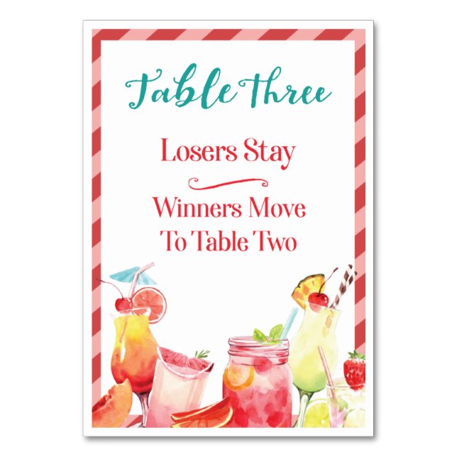 Summertime Drinks Bord Card Three Bunco Bordsnummer (Framsidan)