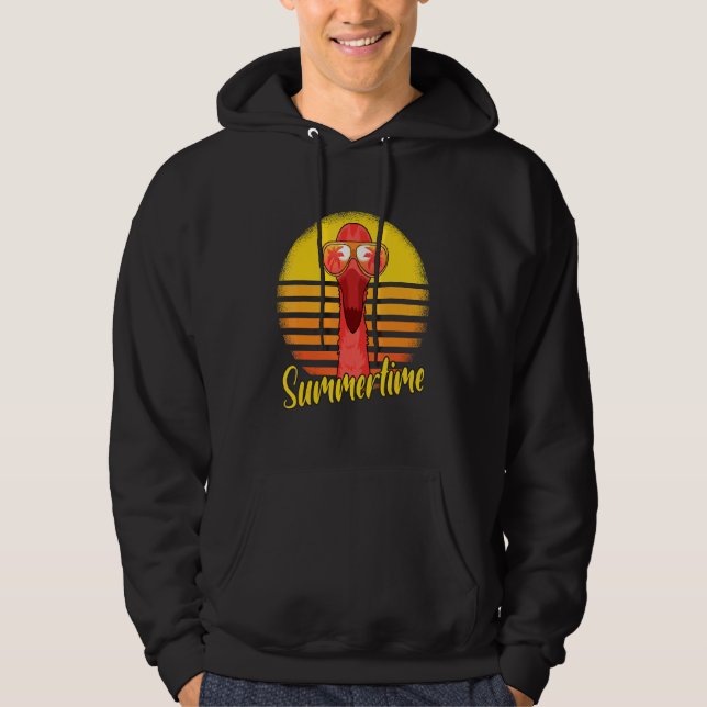 Summertime Flamingo Retro Sunset Beach Vacation Fl Hoodie (Framsida)