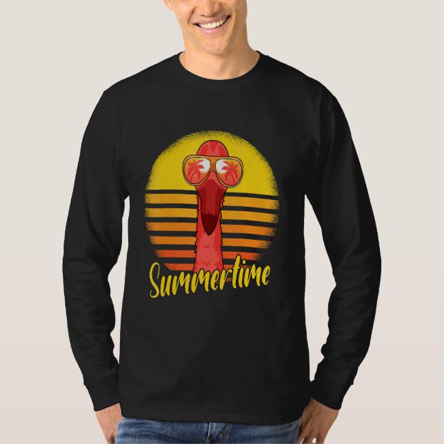 Summertime Flamingo Retro Sunset Beach Vacation Fl T Shirt (Framsida)