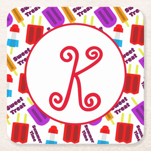Summertime Frozen Juice Pub Monogram Underlägg Papper Kvadrat (Framsidan)