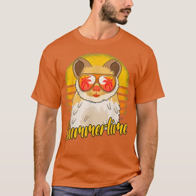 Summertime Hamster Retro Sunset Beach Vacation T Shirt (Framsida)