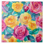 Summertime  kakelplatta<br><div class="desc">Colorful Summertime stripe and floral ceramic tile.</div>