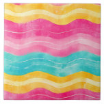 Summertime  kakelplatta<br><div class="desc">Colorful Summertime stripe and floral ceramic tile.</div>