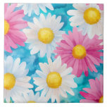 Summertime  kakelplatta<br><div class="desc">Colorful Summertime stripe and floral ceramic tile.</div>