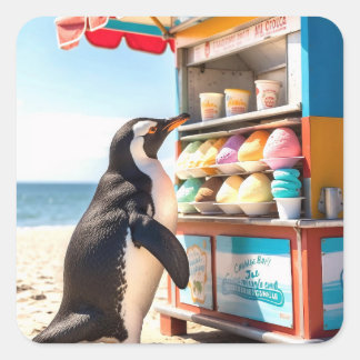 Summertime Penguin at Ice Cream stativ Fyrkantigt Klistermärke