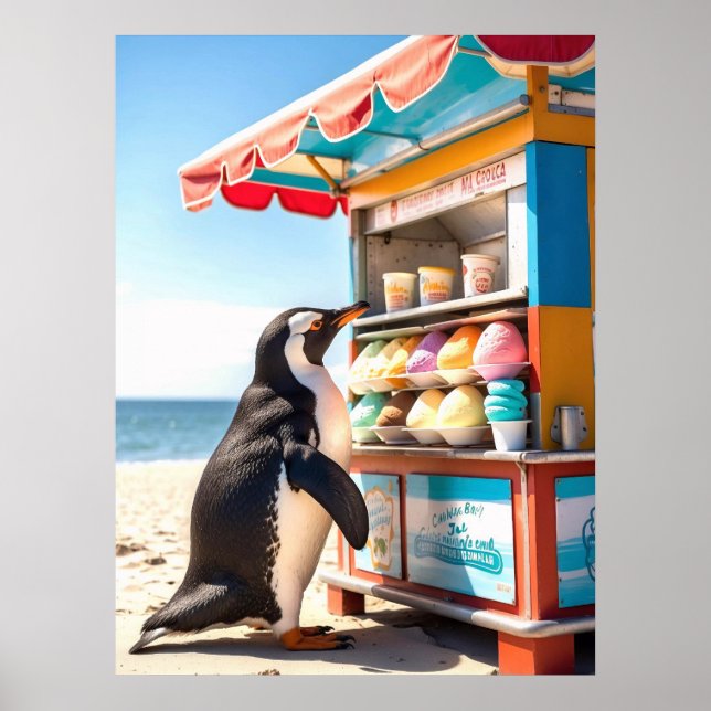 Summertime Penguin at Ice Cream stativ Poster (Framsidan)
