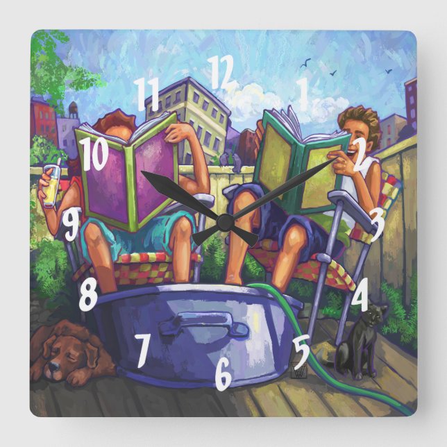 Summertime Reading Fyrkantig Klocka (Framsida)