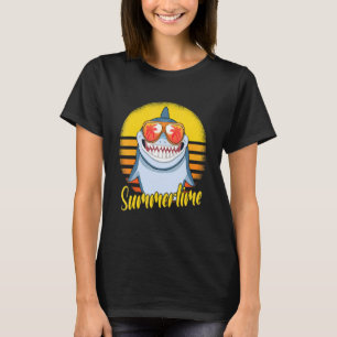 Summertime Shark Retro Sunset Beach Vacation Shark T Shirt