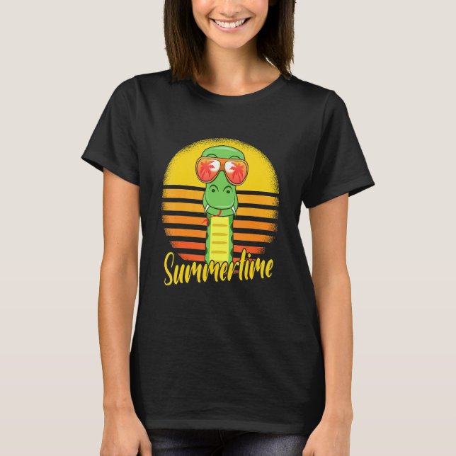 Summertime Snake Retro Sunset Beach Vacing Snake T Shirt (Framsida)