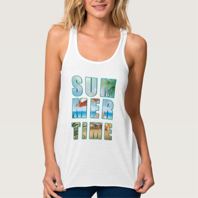 Summertime Text med Big Brev Beach-23430 Linne Med Racerback (Framsida)