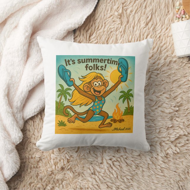 Summertime Vibes: Monkey med Flipflops Kudde (Filt)