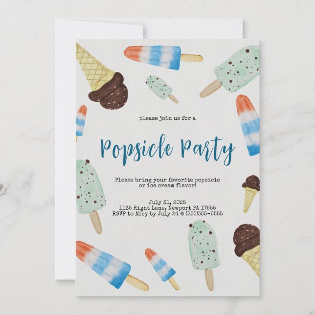 Summertime Watercolor Popsicle Party Invitation Inbjudningar (Framsida)