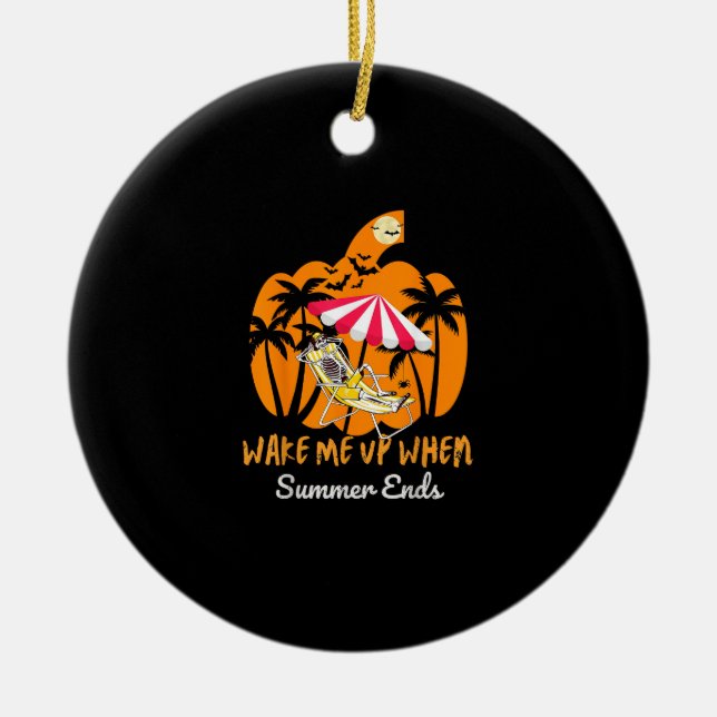 Summerween Beach Pumpkin Skeleton Funny Halloween Julgransprydnad Keramik (Framsidan)