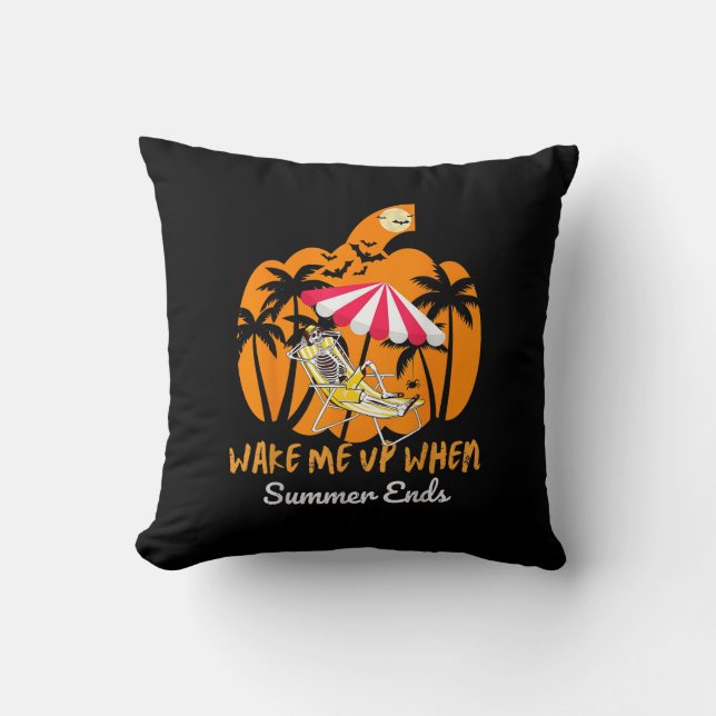 Summerween Beach Pumpkin Skeleton Funny Halloween Kudde (Framsida)