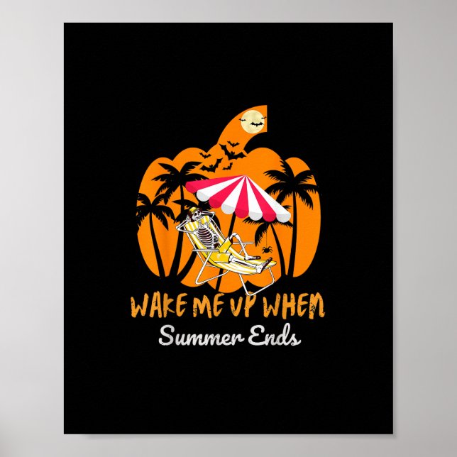 Summerween Beach Pumpkin Skeleton Funny Halloween Poster (Framsidan)