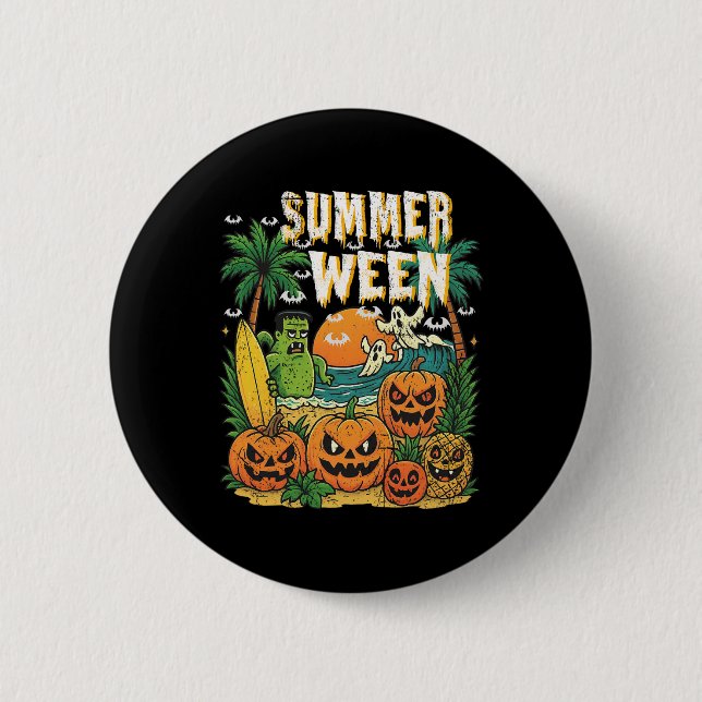 Summerween Beach Pumpkins Spöken Surfa Halloween V Knapp (Framsida)