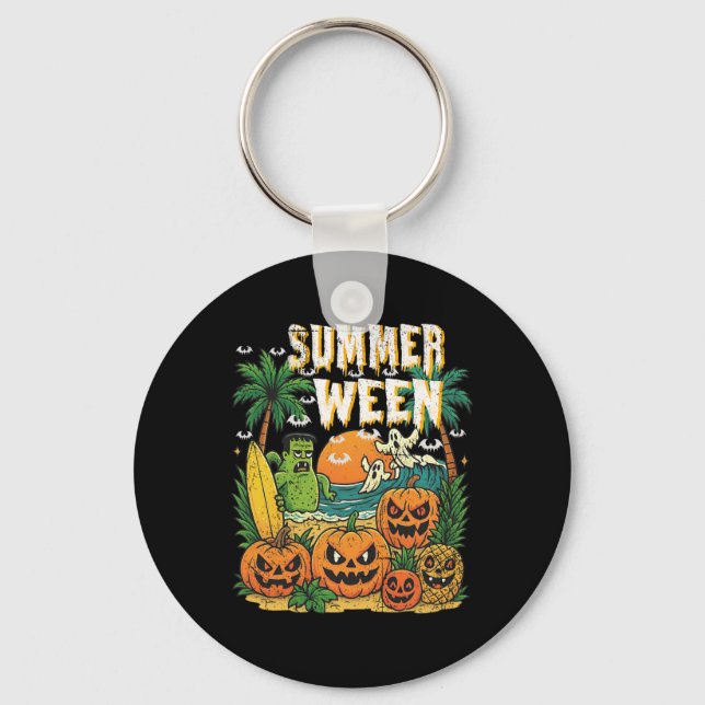 Summerween Beach Pumpkins Spöken Surfa Halloween V Nyckelring (Framsida)