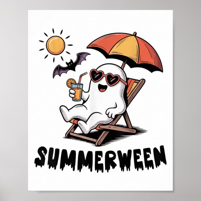 Summerween Cute Spooky Ghost med sommarbesök för Poster (Framsidan)