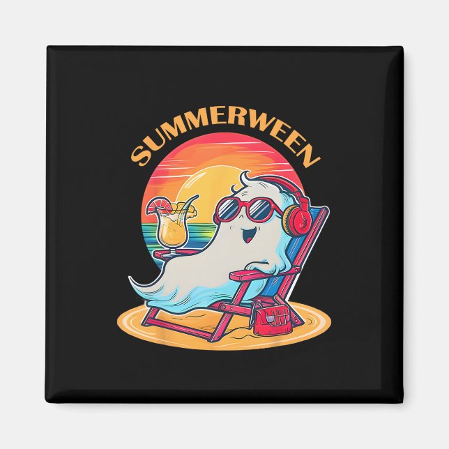 Summerween Cute Spooky Summer Ghost Halloween Kärl Magnet (Framsidan)