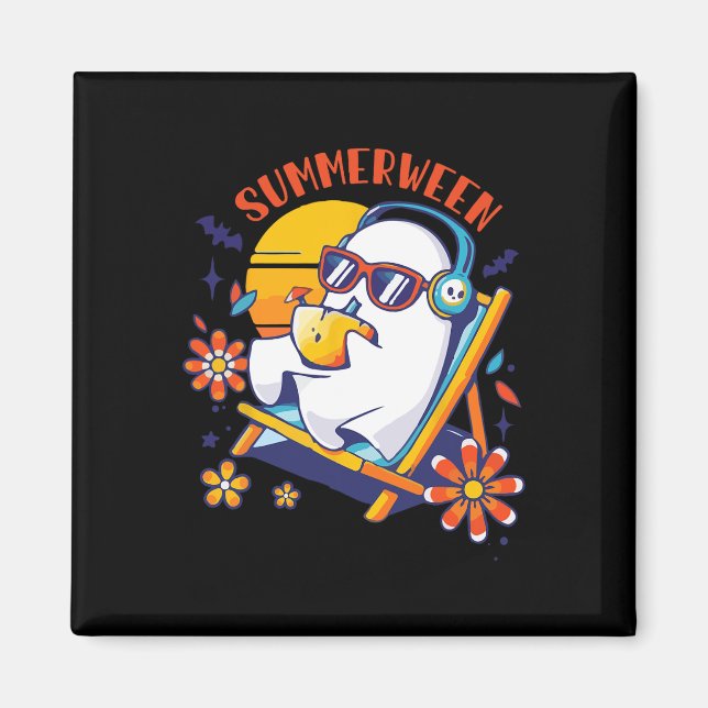 Summerween Cute Spooky Summer Ghost Halloween Kärl Magnet (Framsidan)