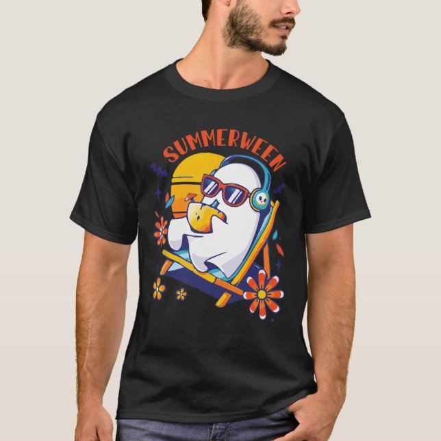Summerween Cute Spooky Summer Ghost Halloween Kärl T Shirt (Framsida)