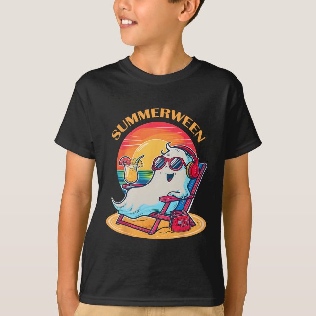 Summerween Cute Spooky Summer Ghost Halloween Kärl T Shirt (Framsida)