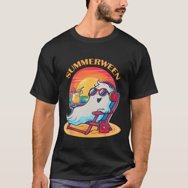 Summerween Cute Spooky Summer Ghost Halloween Kärl T Shirt (Framsida)