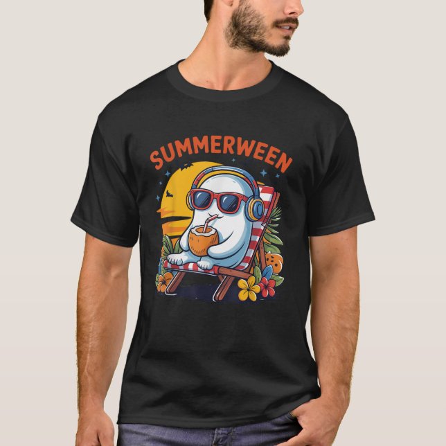Summerween Cute Spooky Summer Ghost Halloween Kärl T Shirt (Framsida)