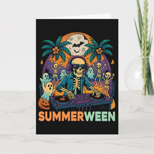 Summerween Dj Skeleton Beach Party Halloween Music Kort (Framsida)