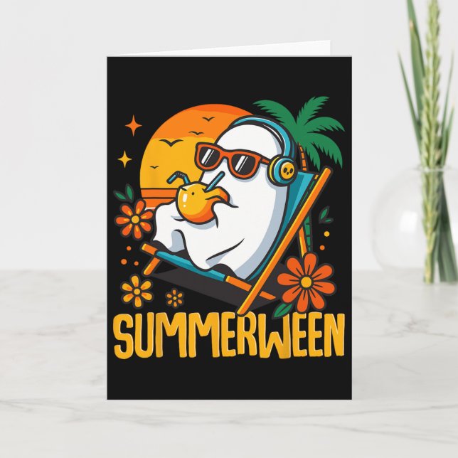 Summerween Funny Ghost Halloween Summer Beach Vibe Kort (Framsida)
