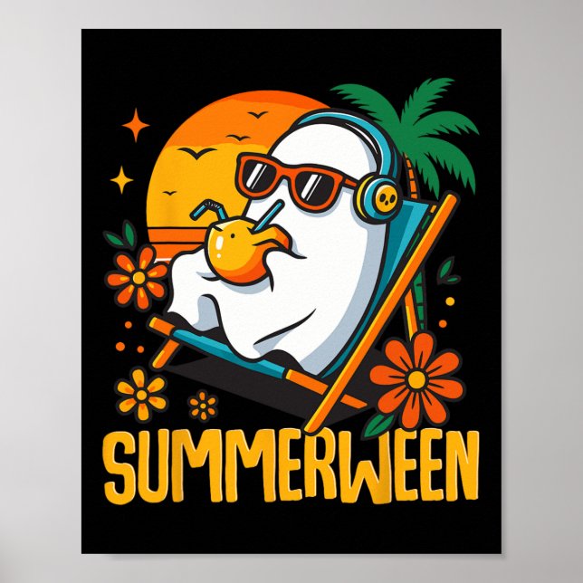 Summerween Funny Ghost Halloween Summer Beach Vibe Poster (Framsidan)