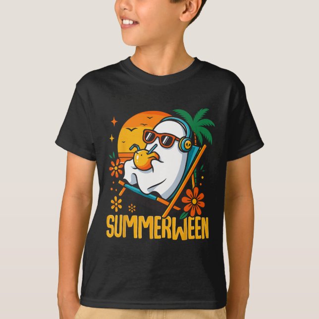 Summerween Funny Ghost Halloween Summer Beach Vibe T Shirt (Framsida)