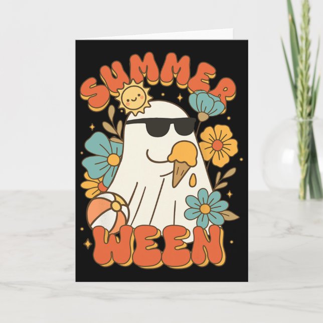 Summerween Ghost Ice Cream Cute Funny Halloween Kort (Framsida)