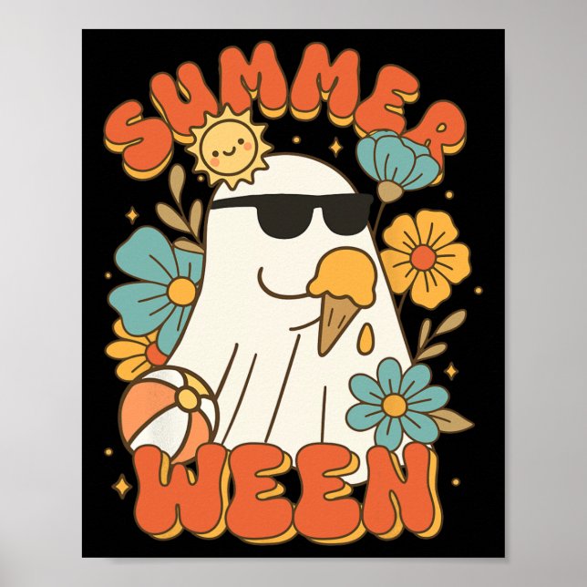 Summerween Ghost Ice Cream Cute Funny Halloween Poster (Framsidan)