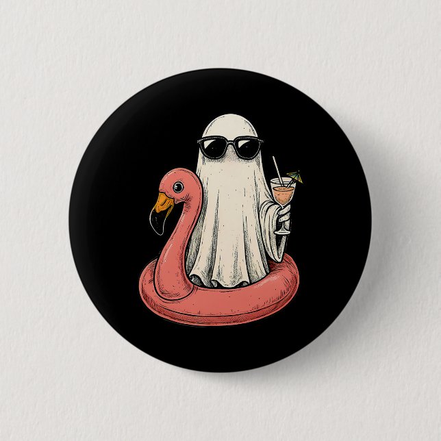 Summerween Ghost med Flamingo Floatie Womens Hall Knapp (Framsida)