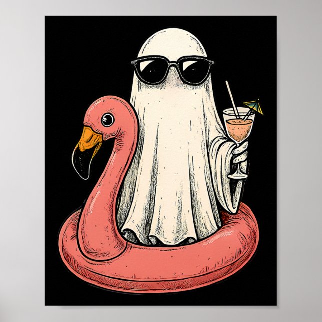 Summerween Ghost med Flamingo Floatie Womens Hall Poster (Framsidan)