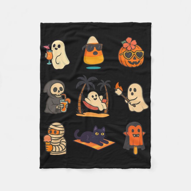 Summerween Ghost Pumpkin Halloween Spooky Summer T Fleecefilt (Framsidan)