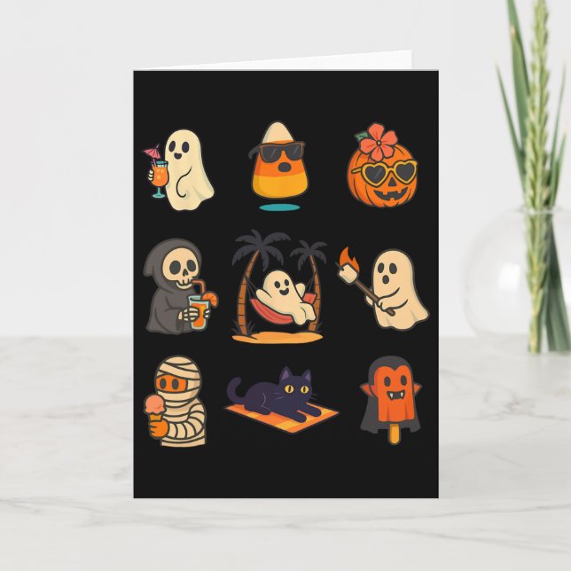 Summerween Ghost Pumpkin Halloween Spooky Summer T Kort (Framsida)