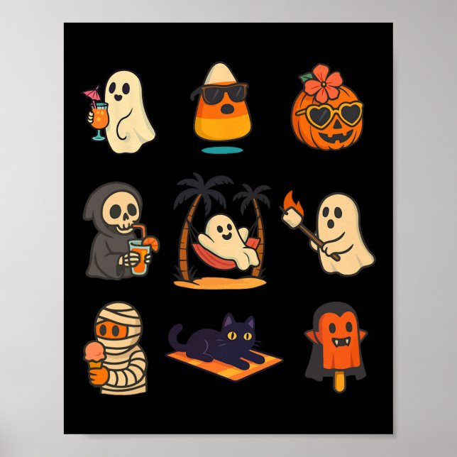 Summerween Ghost Pumpkin Halloween Spooky Summer T Poster (Framsidan)